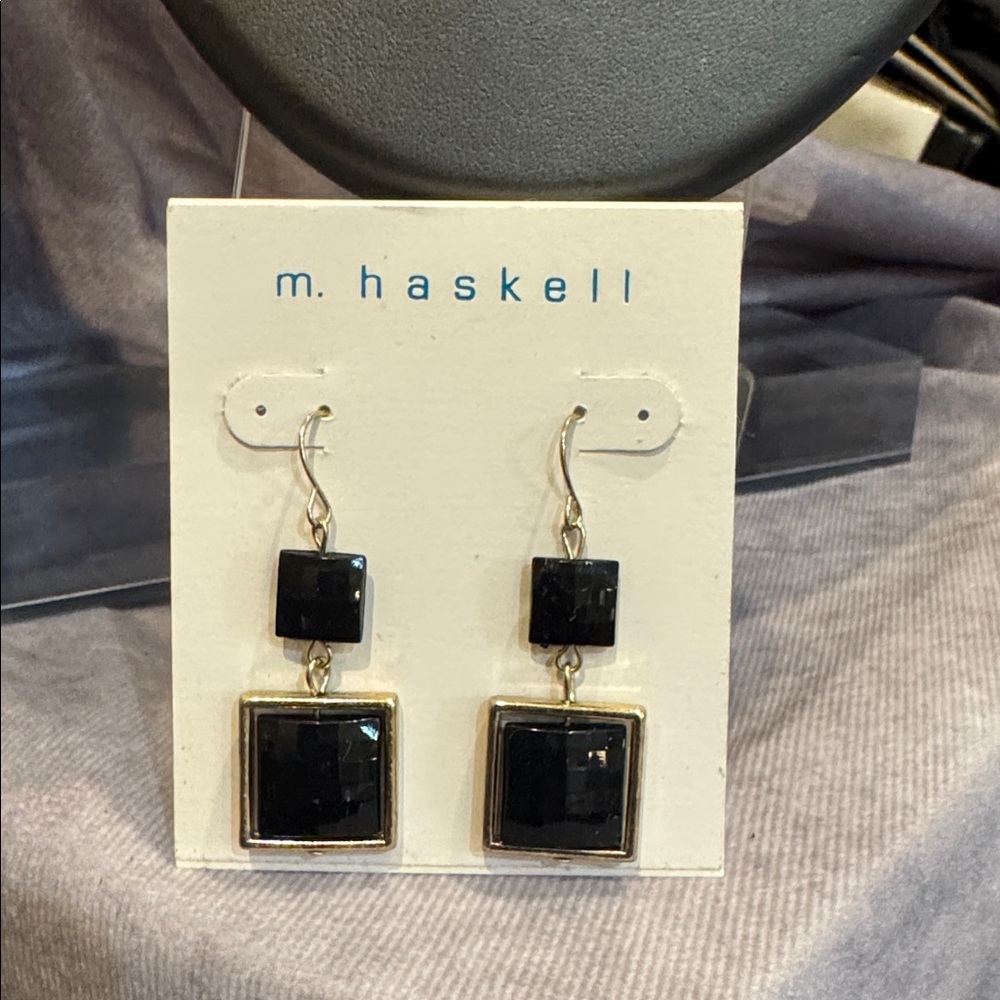 Miriam Haskell Black and Gold Earrings Pierced Earrings